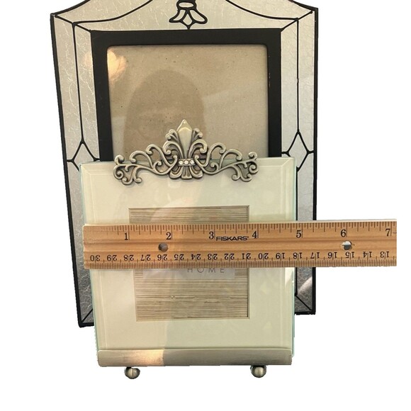 Lot of 2 Fleur-de-Lis Picture Frames Stained Glass French Country Style - Picture 15 of 16